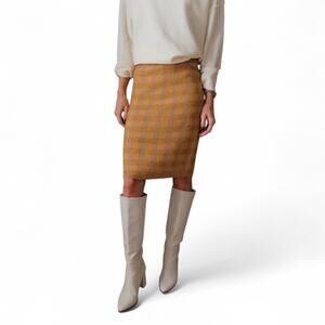 Shop Stevie NWT Vienna Plaid Skirt Knit Sweater Pencil Skirt Size S Tan Yellow
